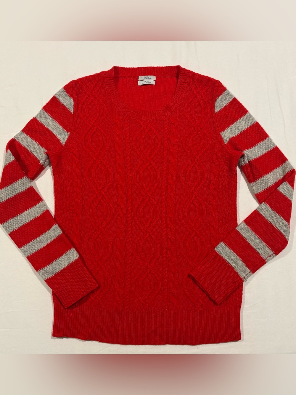 Wallace 100% Lambs Wool Cable Knit Red & Grey Crewneck Sweater